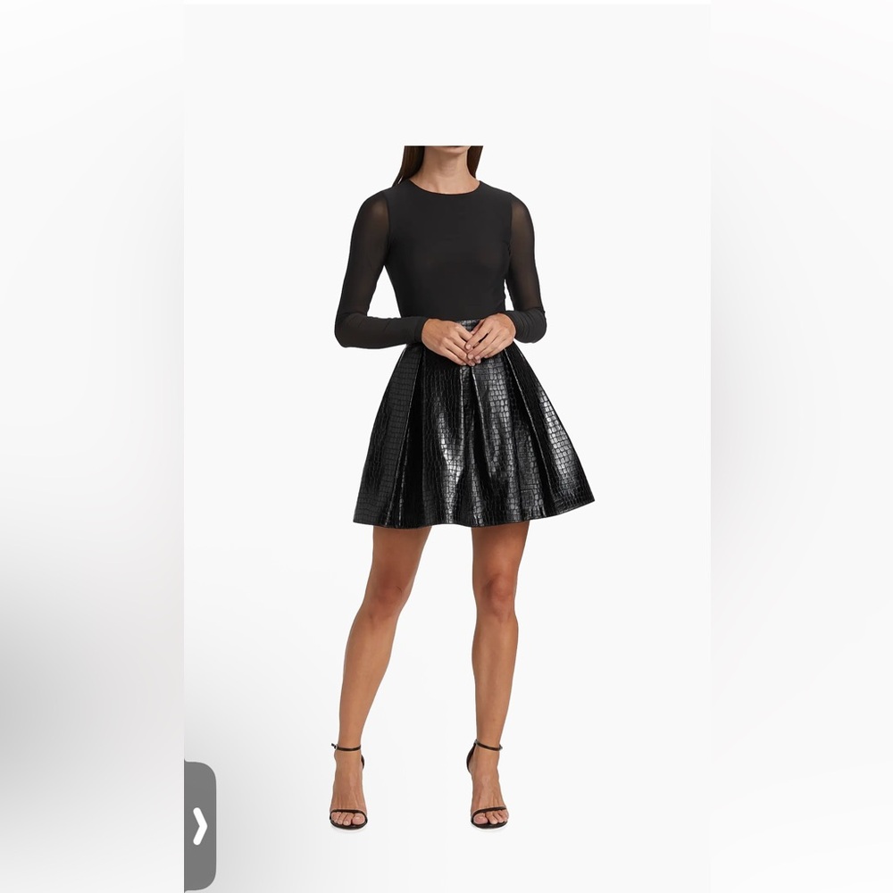 Alice + Olivia Black Croc-Embossed Midi Dress